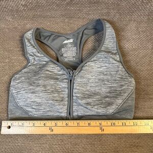 AVIA Grey Zip Front Racerback Sports Bra size Large EUC